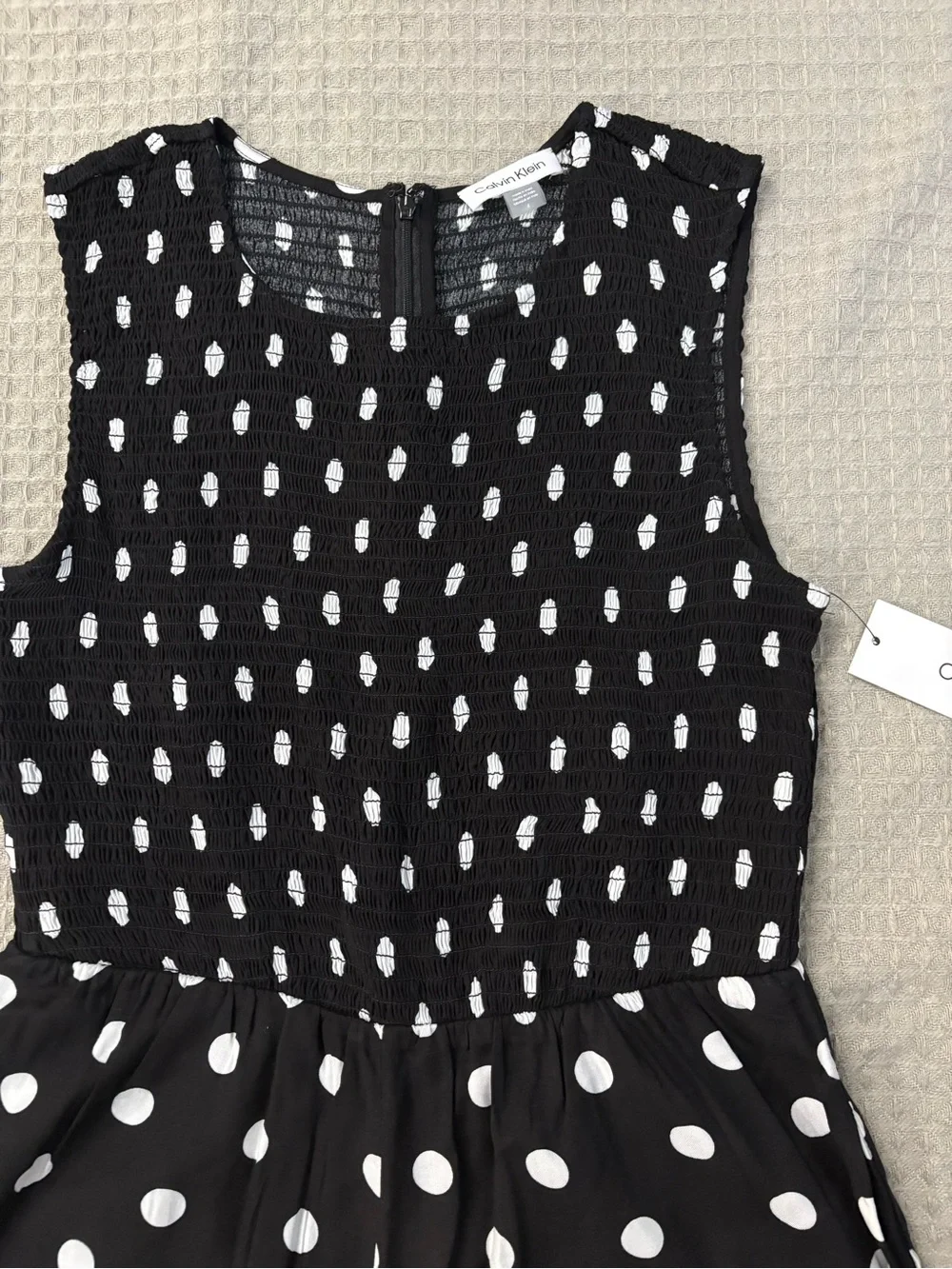 Calvin Klein Black Jumpsuit with White Polka Dots